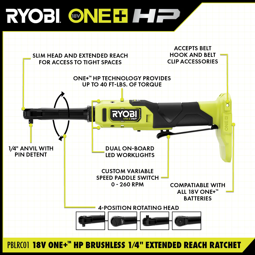 18V ONE+ HP BRUSHLESS 1/4" EXTENDED REACH RATCHET KIT - Image 2