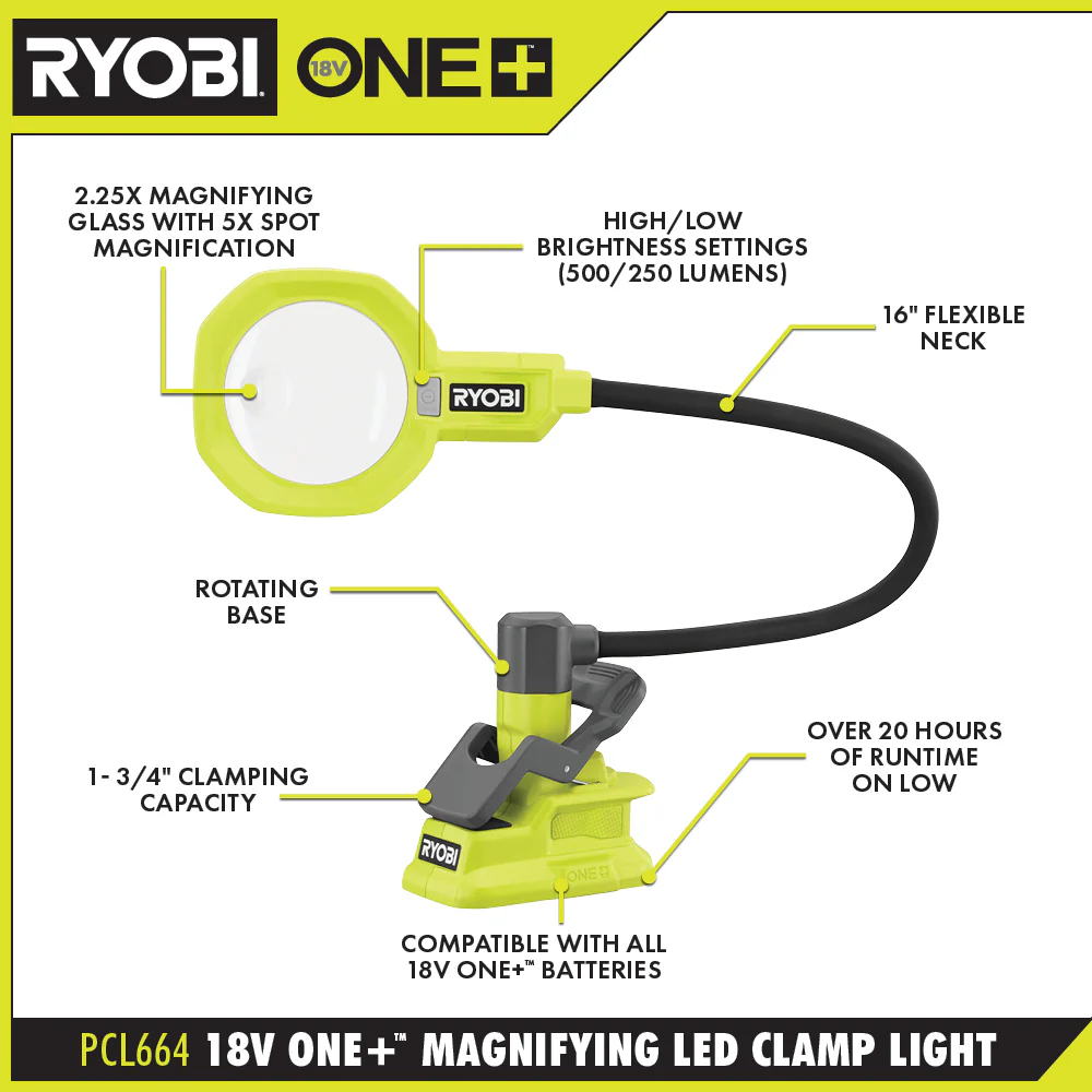 18V ONE+ Magnifying LED Clamp Light - Image 2