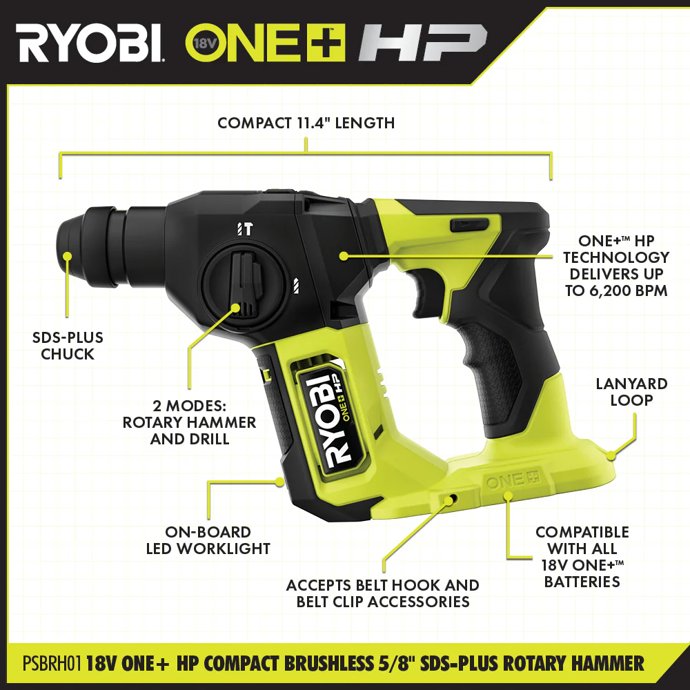 18V ONE+ HP COMPACT BRUSHLESS 5/8" SDS-PLUS ROTARY HAMMER KIT - Image 3