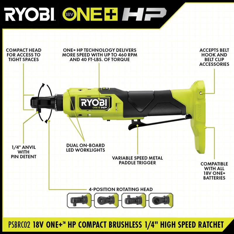 18V ONE+™ HP COMPACT BRUSHLESS 1/4" High Speed Ratchet Kit - Image 3