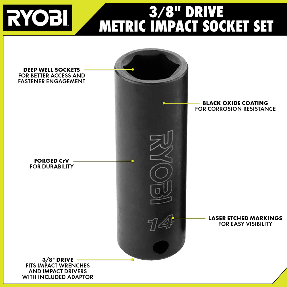 4 PC. 3/8" Drive Metric Impact Socket Set - Image 3