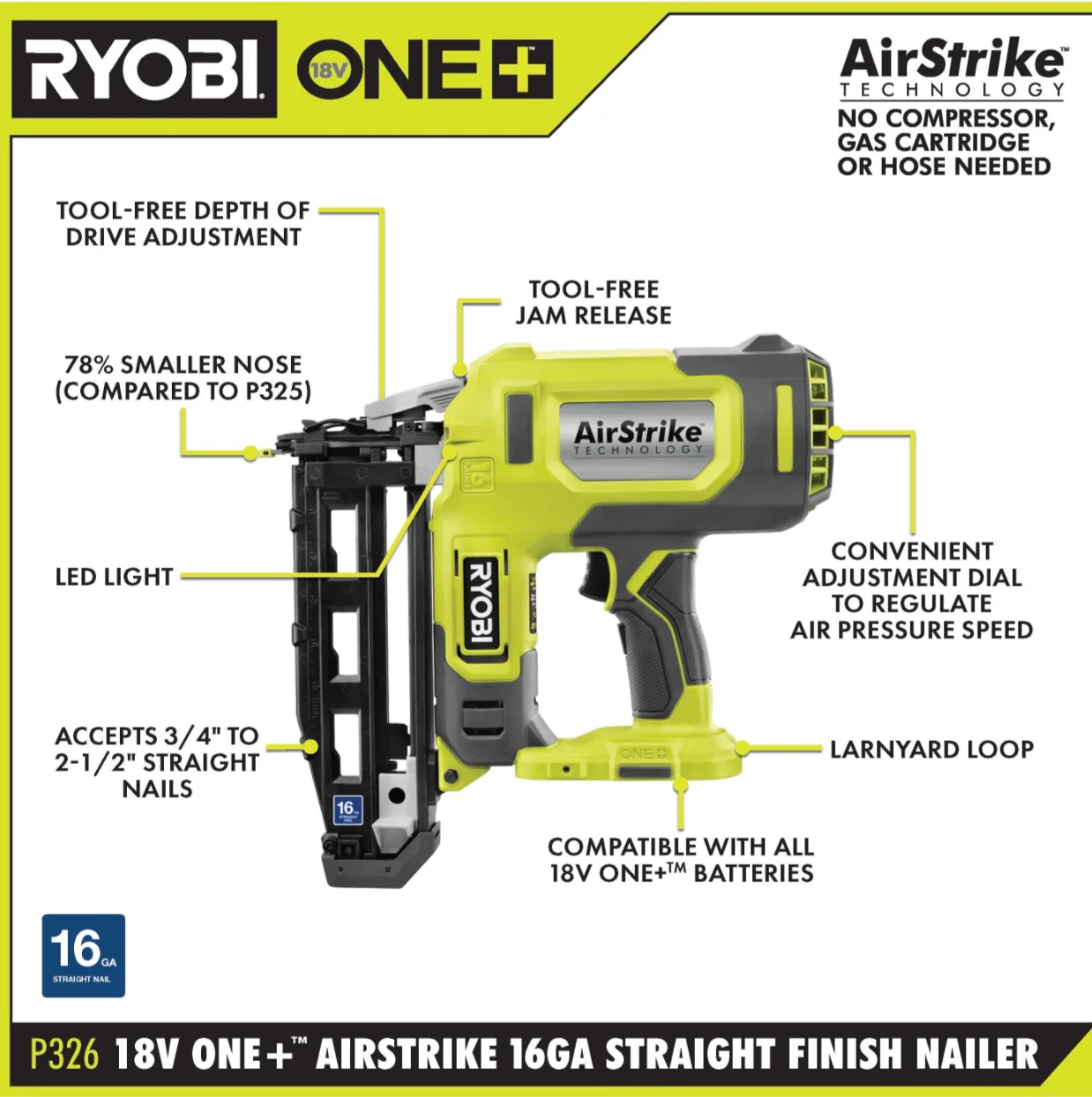18V ONE+ AIRSTRIKE 16GA FINISH NAILER KIT - Image 2