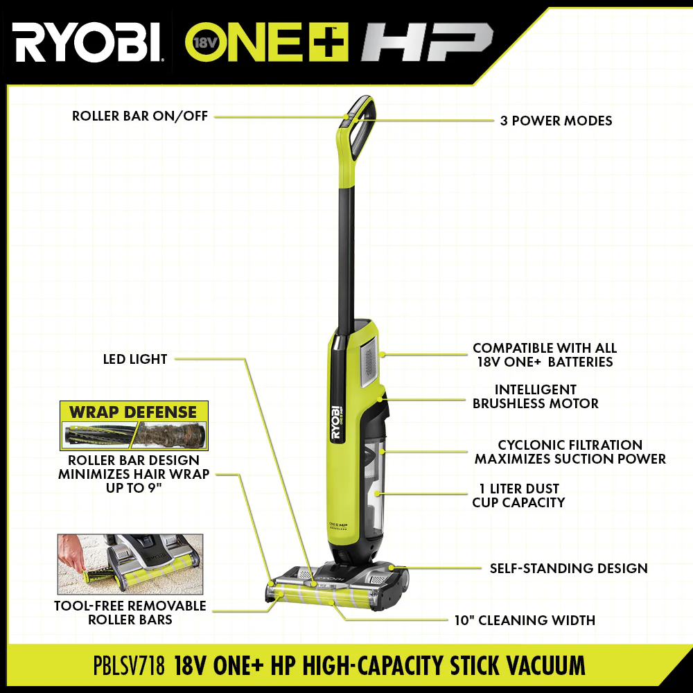 18V ONE+ HP Cordless High-Capacity Stick Vacuum Cleaner Kit with 4.0 Ah Battery and Charger - Image 3