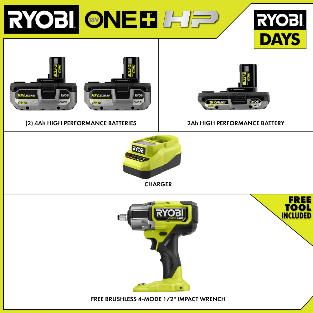 18V ONE+ LITHIUM HIGH PERFORMANCE STARTER KIT WITH FREE 18V ONE+ HP BRUSHLESS 4-MODE 1/2" IMPACT WRENCH - Image 2
