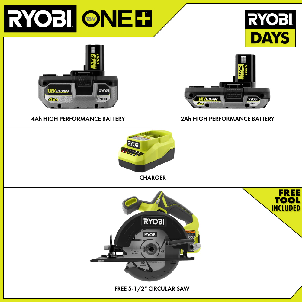 18V ONE+ 4Ah & 2Ah LITHIUM HIGH PERFORMANCE STARTER KIT WITH FREE 18V ONE+ 5-1/2" CIRCULAR SAW - Image 2