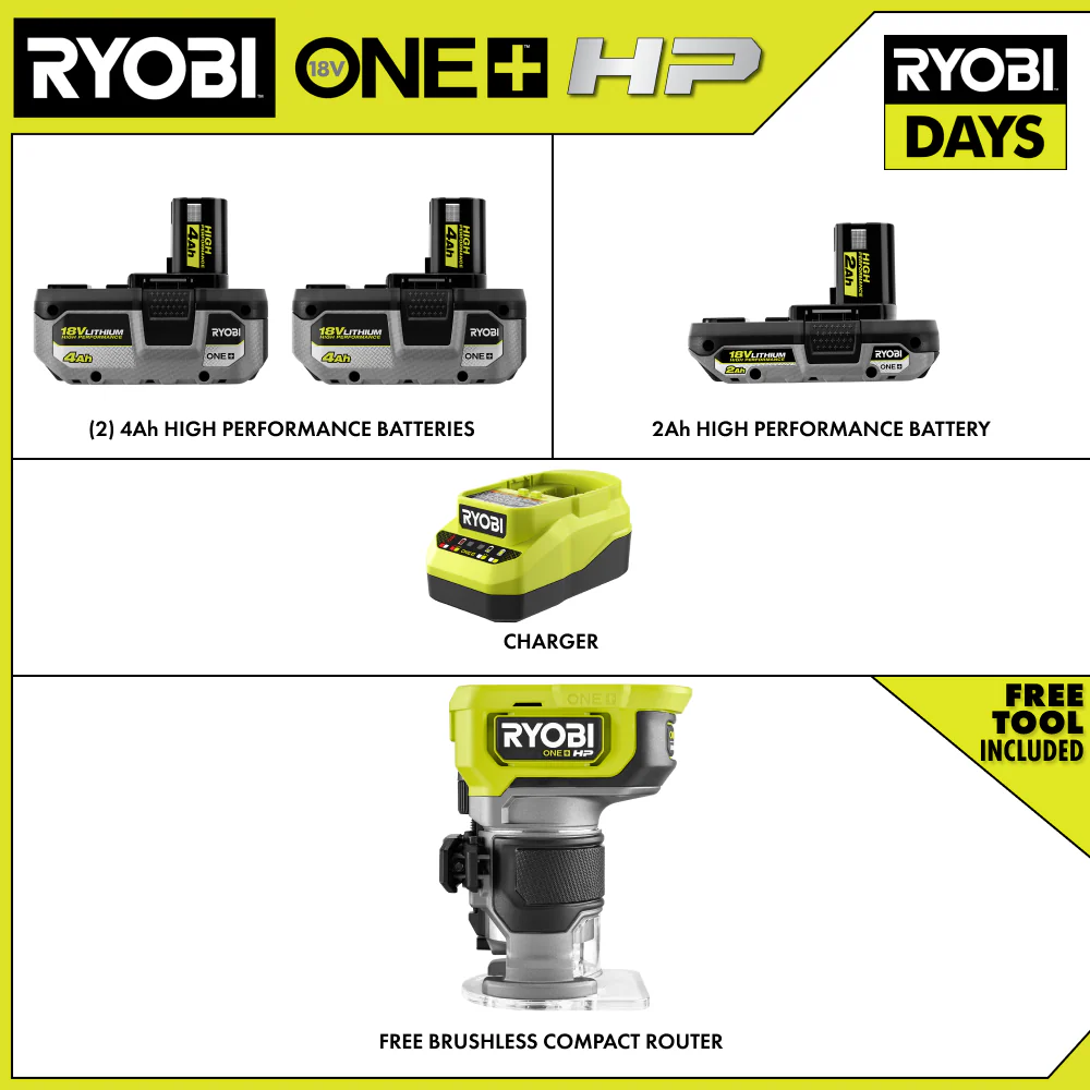 18V ONE+ LITHIUM HIGH PERFORMANCE STARTER KIT WITH FREE 18V ONE+ HP BRUSHLESS COMPACT ROUTER - Image 2
