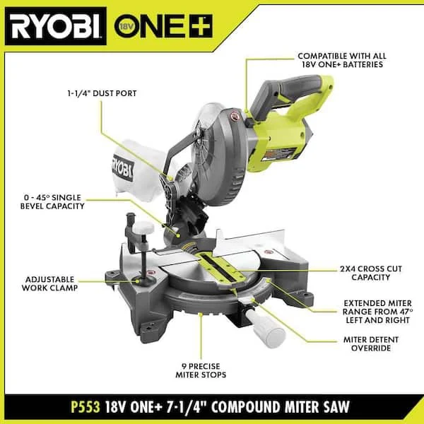 18V ONE+ 7-1/4" Compound Miter Saw with (1) 4.0 Ah Battery and 18V Charger - Image 2