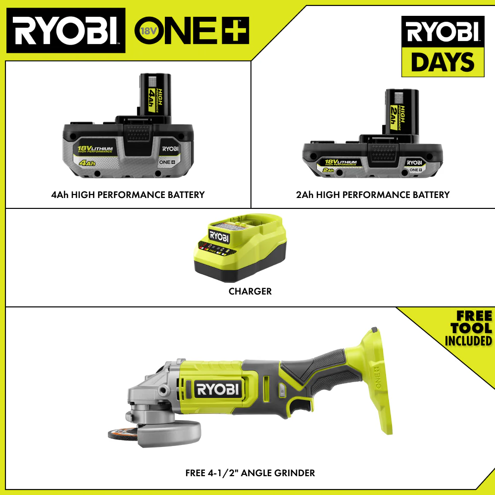 18V ONE+ 4Ah & 2Ah LITHIUM HIGH PERFORMANCE STARTER KIT WITH FREE 18V ONE+ 4-1/2" ANGLE GRINDER - Image 2