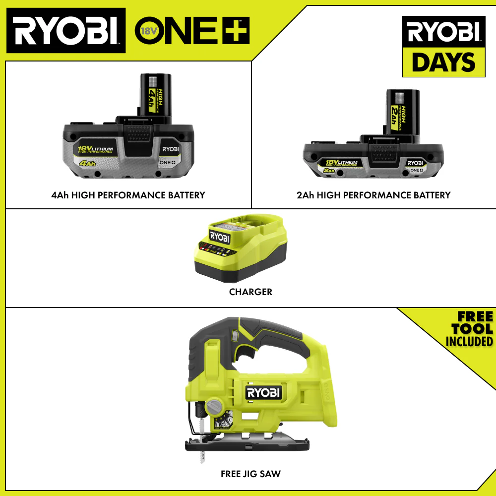 18V ONE+ 4Ah & 2Ah LITHIUM HIGH PERFORMANCE STARTER KIT WITH FREE 18V ONE+ JIG SAW - Image 2