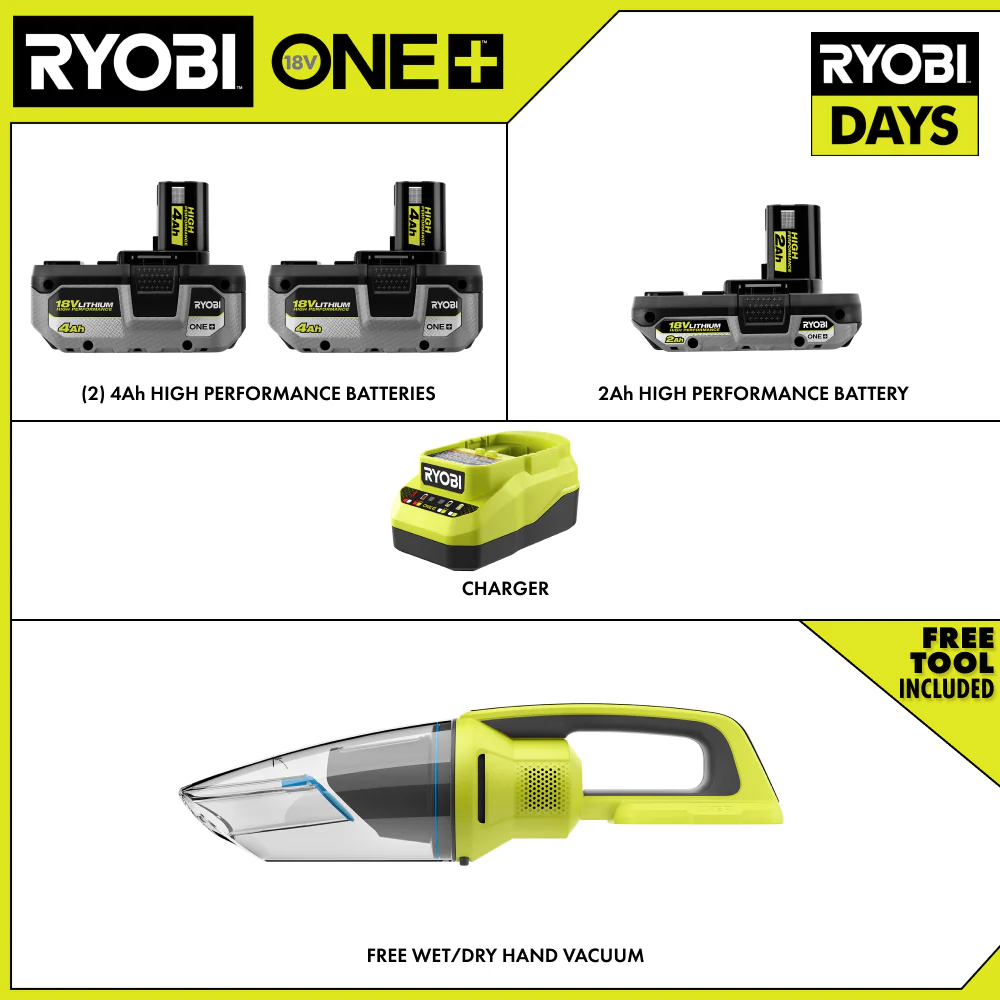 18V ONE+ LITHIUM HIGH PERFORMANCE STARTER KIT WITH FREE 18V ONE+ WET/DRY HAND VACUUM - Image 2