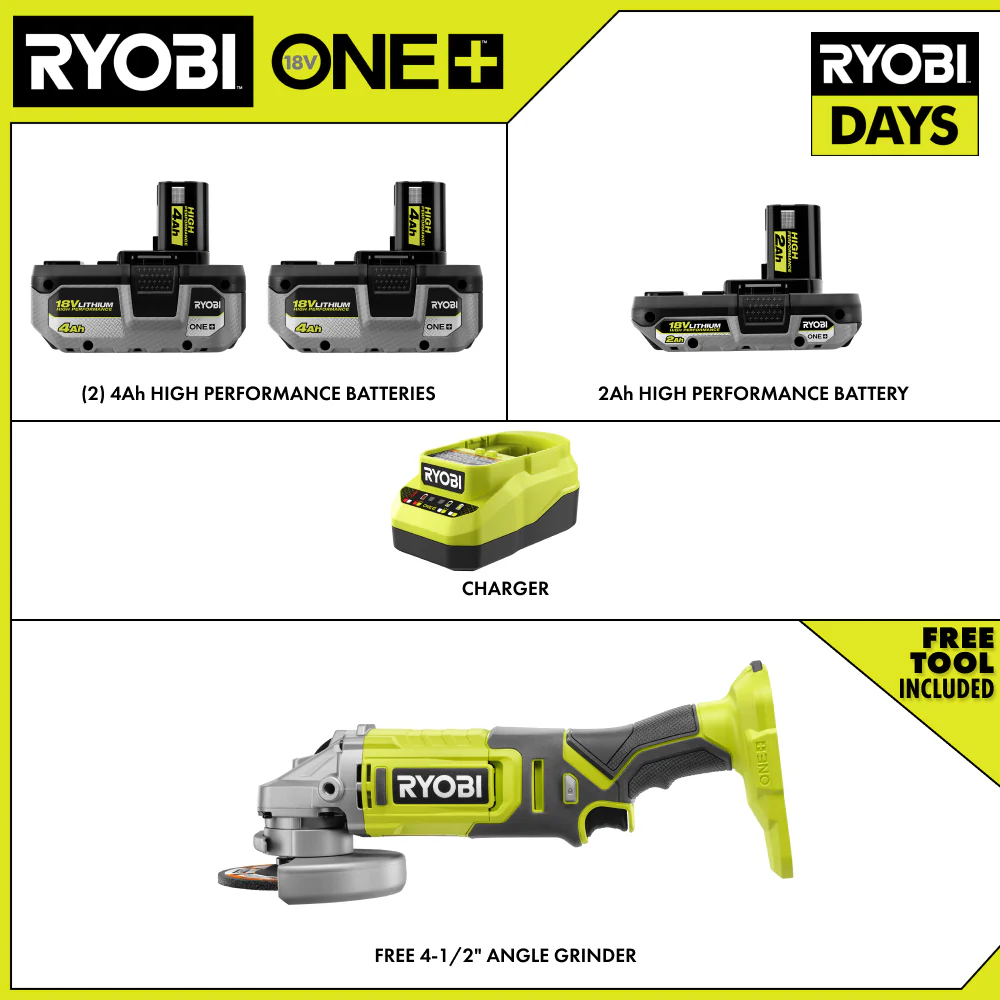 18V ONE+ LITHIUM HIGH PERFORMANCE STARTER KIT WITH FREE 18V ONE+ 4-1/2" ANGLE GRINDER - Image 2