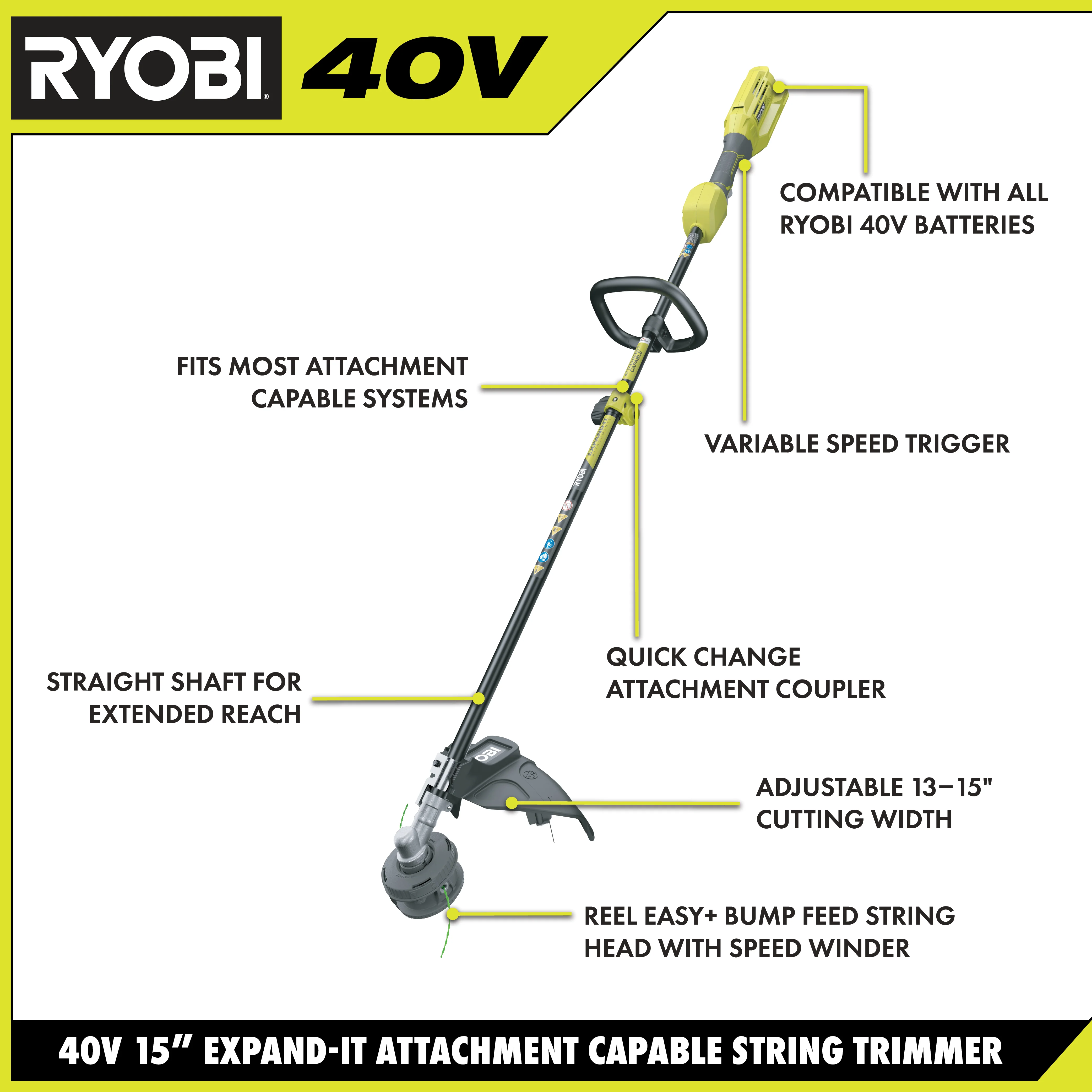 40V ATTACHMENT CAPABLE 15" STRING TRIMMER KIT - Image 4