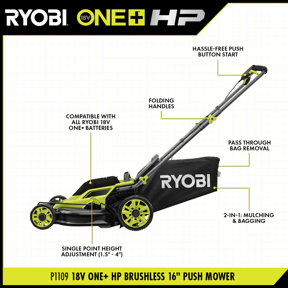 18V ONE+ HP BRUSHLESS 16" PUSH MOWER KIT - Image 2