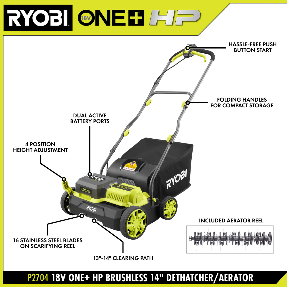 18V ONE+ HP Brushless 14" Dethatcher/Aerator Kit - Image 3