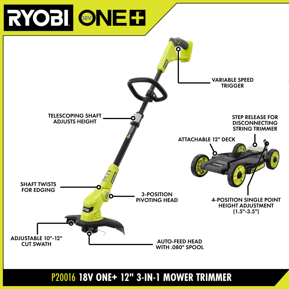 18V ONE+ 3-in-1 Mower, String Trimmer, and Edger - Image 3