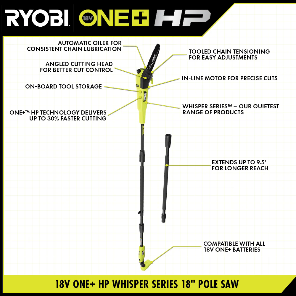 18V ONE+ HP BRUSHLESS WHISPER SERIES 8" POLE SAW KIT - Image 3