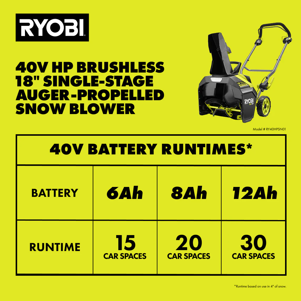 40V HP Brushless 18” Single-Stage Auger-Propelled Snow Blower Kit - Image 10
