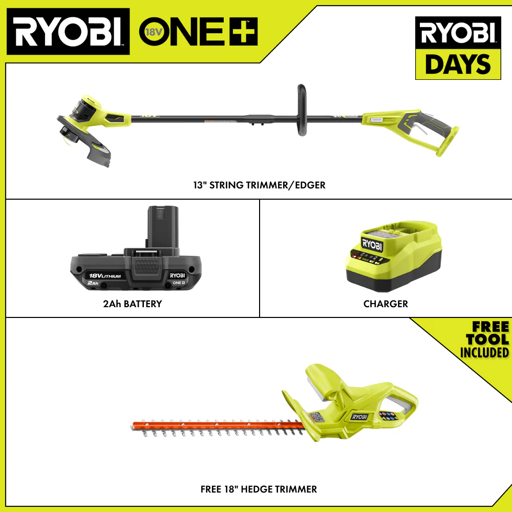 18V ONE+ 13" STRING TRIMMER/EDGER KIT WITH FREE 18V ONE+ 18" HEDGE TRIMMER - Image 2