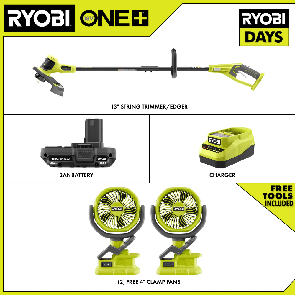 18V ONE+ 13" STRING TRIMMER/EDGER KIT WITH (2) FREE 18V ONE+ 4" CLAMP FANS - Image 2