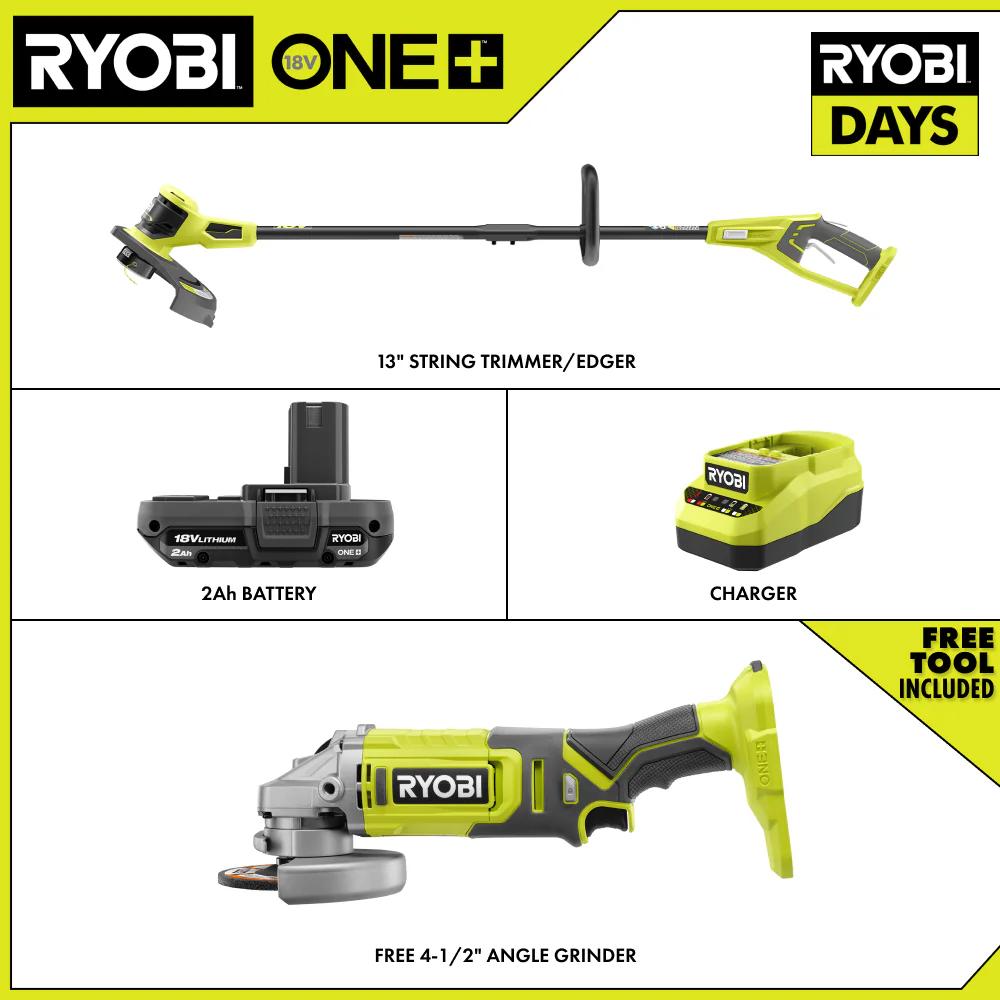 18V ONE+ 13" STRING TRIMMER/EDGER KIT WITH FREE 18V ONE+ 4-1/2" ANGLE GRINDER - Image 2
