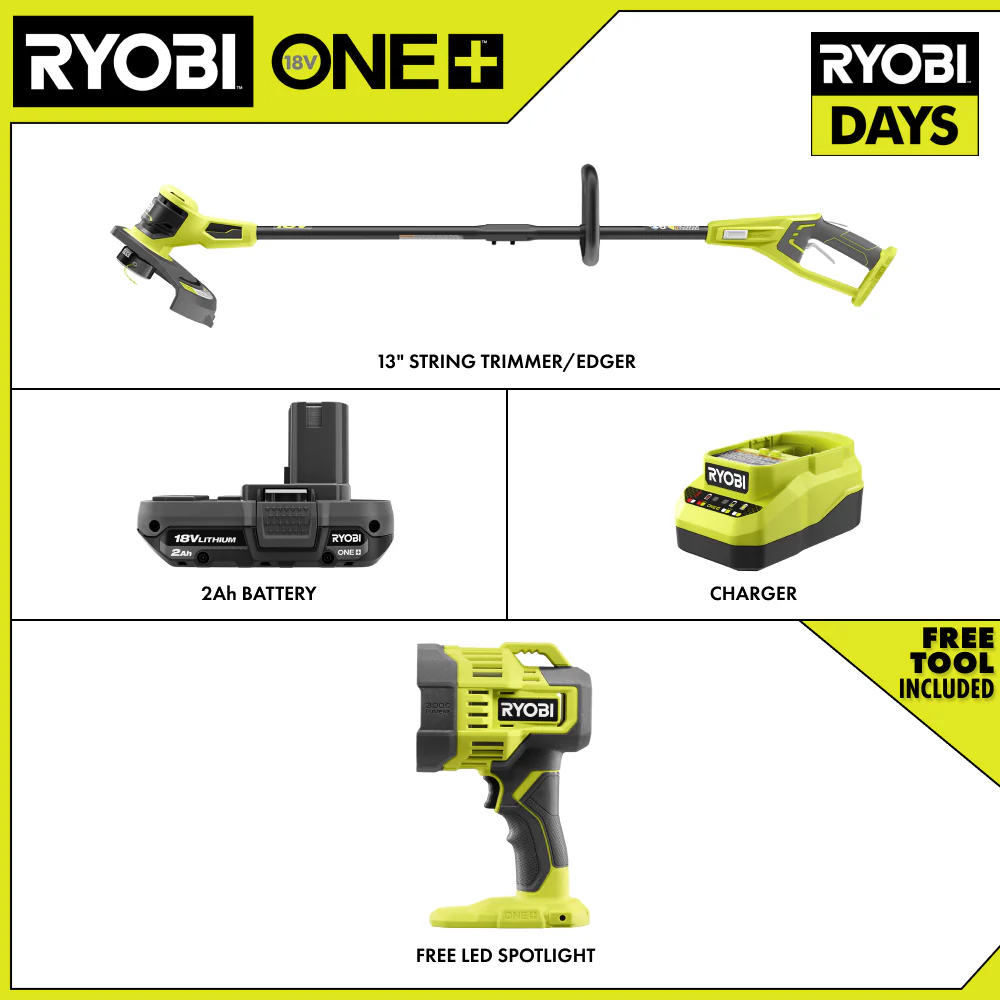 18V ONE+ 13" STRING TRIMMER/EDGER KIT WITH FREE 18V ONE+ LED SPOTLIGHT - Image 2