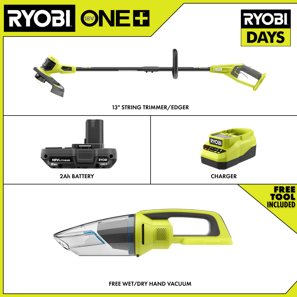 18V ONE+ 13" STRING TRIMMER/EDGER KIT WITH FREE 18V ONE+ WET/DRY HAND VACUUM - Image 2